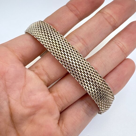VTG Solid Sterling Silver 925 Heavy Mesh Link Chain Bracelet Size 7.5" Fit - Picture 4 of 9
